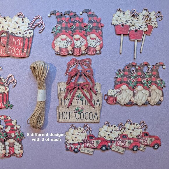Never used Set 24 Christmas ornaments / Gift tags, 8 different Hot Cocoa designs - Picture 4 of 11